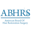 Logo of the American Board of Hair Restoration Surgery (ABHRS), featuring the acronym "ABHRS" in blue with a hair strand graphic. The logo represents the organization's commitment to excellence in hair restoration practices and certification for qualified surgeons. This image is essential for understanding the standards and credentials associated with hair restoration surgery and highlights the importance of professional recognition in the field.